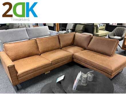 Hoekbank / Loungebank Stuart | Rechts | Lederlook Missouri cognac 03 | 2,48 x 1,97 mtr