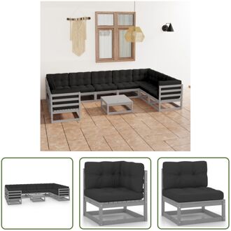 Hoekbank Loungeset - Massief Grenenhout - Grijs - 70 x 70 x 67 cm - Inclusief kussens