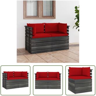 Hoekbank Pallet - 65x65x71.5 cm - Massief grenenhout - Rood kussen - Polyester stof