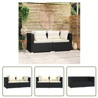 Hoekbank - PE-rattan - 140 x 70 x 60.5 cm - Zwart - Inclusief kussens