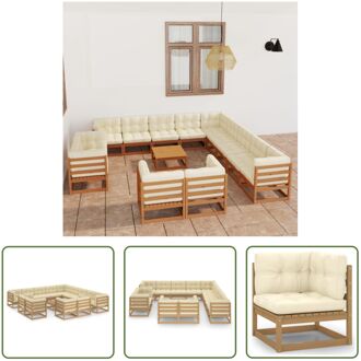 Hoekbanken Lounge set - 70 x 70 x 67 cm - Massief grenenhout - Honingbruin - 100% polyester