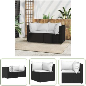 Hoekbanken Tuin - 63x63x57.5 cm - PE-rattan - Stalen frame - Comfortabele zitting - Zwart/Wit