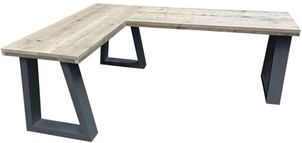 Hoekbureau - Memphis - Industrial wood - hout - 200/140 200/140 Hout - Werkbureau Grijs