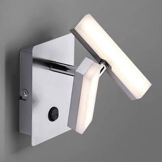 Hoekige LED-wandlamp Rico, 2-lichts staalgrijs, wit gesatineerd