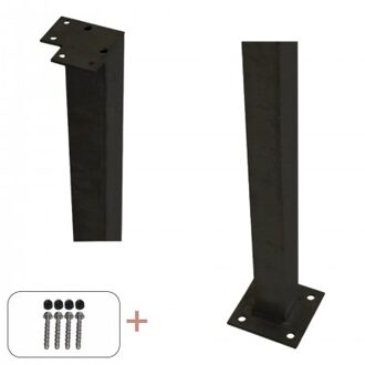 Hoekpaal staal met voet zwart incl. schroeven - 4,5 x 4,5 x 103,3 cm