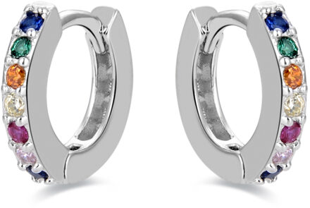 hoepel oorbellen, 925 sterling zilver, leofcar en veelkleurige zirkonia met gerhodineerde afwerking