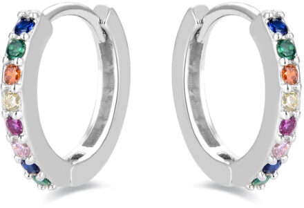 hoepel oorbellen, 925 sterling zilver, valarys en veelkleurige zirkonia met gerhodineerde afwerking - One Size