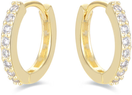 hoepel oorbellen, 925 sterling zilveren valarys en glanzende zirkonia met 18 karaat geelgouden afwerking - One Size