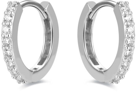 hoepel oorbellen, 925 sterling zilveren valarys en glanzende zirkonia met gerhodineerde afwerking