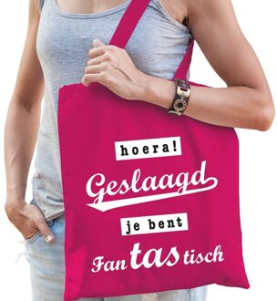 Hoera geslaagd cadeau tas roze katoen - Feest Boodschappentassen