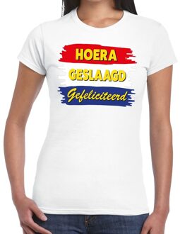 Hoera geslaagd gefeliciteerd t-shirt wit dames S