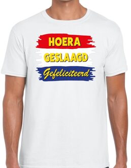 Hoera geslaagd gefeliciteerd t-shirt wit heren 2XL