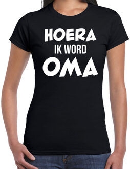 Hoera ik word oma t-shirt - zwart - dames - Cadeau - aanstaande oma L