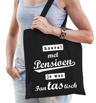 Hoera pensioen cadeau tas zwart katoen - Feest Boodschappentassen