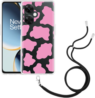 Hoesje met koord geschikt voor OnePlus Nord CE 3 Lite 5G Roze Koeienvlekken