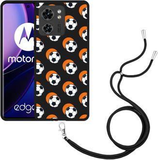 Hoesje met koord Zwart geschikt voor Motorola Edge 40 Soccer Ball Orange