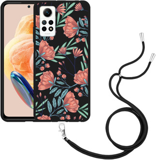 Hoesje met koord Zwart geschikt voor Xiaomi Redmi Note 12 Pro 4G Poppy Roses