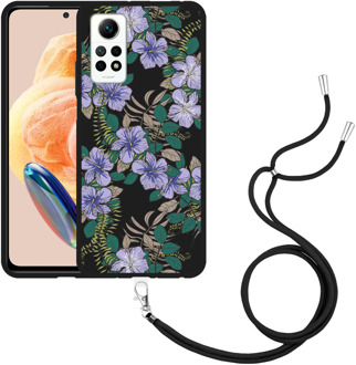 Hoesje met koord Zwart geschikt voor Xiaomi Redmi Note 12 Pro 4G Purple Flowers