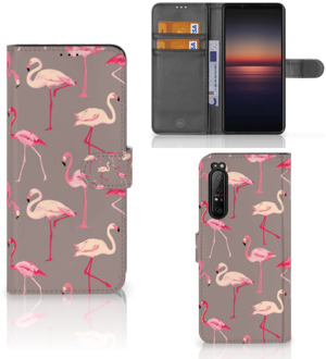 Hoesje met naam Sony Xperia 1 II Wallet Book Case Flamingo