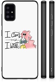 Hoesje met Tekst Samsung Galaxy A51 Telefoon Hoesje met Zwarte rand i Can