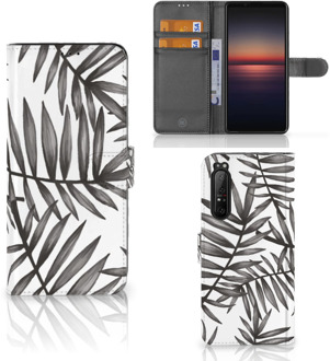 Hoesje met Tekst Sony Xperia 1 II Wallet Book Case Leaves Grey