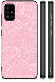 Hoesje Samsung Galaxy A51 Telefoonhoesje met Zwarte rand Witte Bloemen