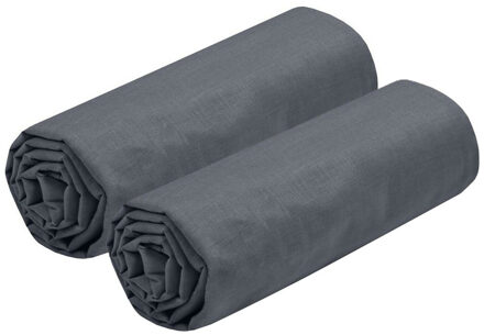 Hoeslaken Eden - 2x - 2-persoons - 160 x 200 cm - donkergrijs - hotelkwaliteit - katoen - 30 cm dikt