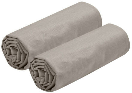 Hoeslaken Eden - 2x - 2-persoons - 160 x 200 cm - taupe - hotelkwaliteit - katoen - 30 cm matrasdikt