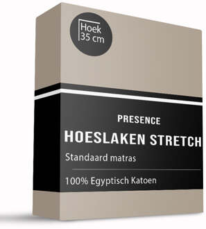 Hoeslaken - Egyptisch Katoen Jersey Stretch - Taupe - 180x200cm - Taupe - Presence - Dekbed-Discounter.nl - 180 x 200/220 cm