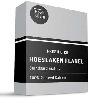 Hoeslaken - Flanel Katoen - 140x200cm - Lichtgrijs - Fresh And Co - Dekbed-Discounter.nl