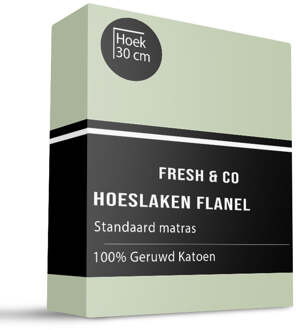 Hoeslaken - Katoen Flanel - Groen - 80x200cm - Wit - Fresh And Co - Dekbed-Discounter.nl
