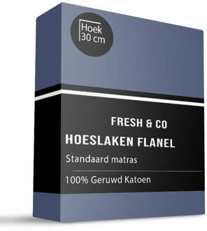 Hoeslaken - Katoen Flanel - Navy - 90x200cm - Wit - Fresh And Co - Dekbed-Discounter.nl - 90 x 200 cm