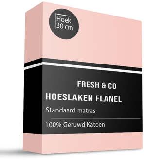Hoeslaken - Katoen Flanel - Roze - 160x200cm - Wit - Fresh And Co - Dekbed-Discounter.nl - 160 x 200 cm