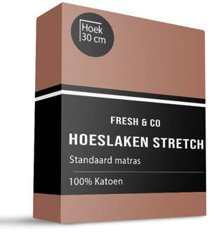 Hoeslaken - Katoen Jersey Stretch - 160x200cm - Cognac - Fresh And Co - Dekbed-Discounter.nl - 160 x 200/210 cm
