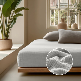 Hoeslaken Katoen Mousseline - Creme - 180x200cm - Crème - Dreamhouse Mousseline - Dekbed-Discounter.nl