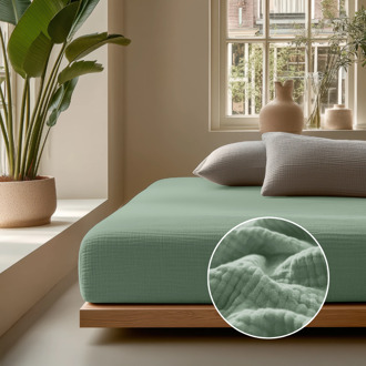 Hoeslaken Katoen Mousseline - Groen - 160x200cm - Groen - Dreamhouse Mousseline - Dekbed-Discounter.nl - 160 x 200 cm