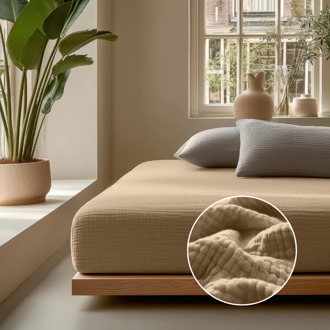Hoeslaken Katoen Mousseline - Nude - 140x200cm - Zand - Dreamhouse Mousseline - Dekbed-Discounter.nl - 140 x 200 cm