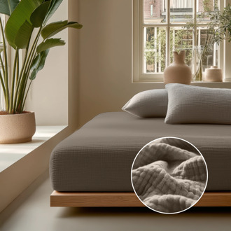 Hoeslaken Katoen Mousseline - Taupe - 140x200cm - Taupe - Dreamhouse Mousseline - Dekbed-Discounter.nl - 140 x 200 cm