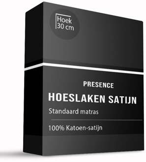 Hoeslaken - Katoen Satijn - 160x200cm - Zwart - Presence - Dekbed-Discounter.nl - 160 x 200 cm