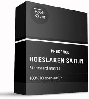 Hoeslaken - Katoen Satijn - Zwart - 180x200cm - Zwart - Presence - Dekbed-Discounter.nl - 180 x 200 cm