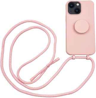 Høyde - iPhone 13 Mini - Telefoonhoes met koord + Socket houder - Roze
