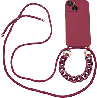 Høyde - iPhone 13 - Telefoonhoes met koord + Kralenketting - Rood