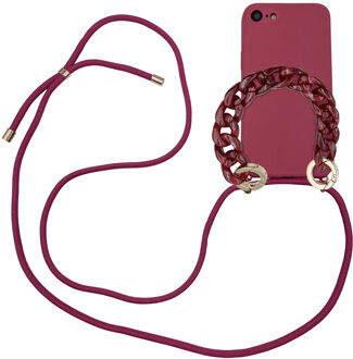Høyde - iPhone SE (2022 / 2020) / 8 / 7 / 6(s) - Telefoonhoes met koord + Kralenketting - Rood