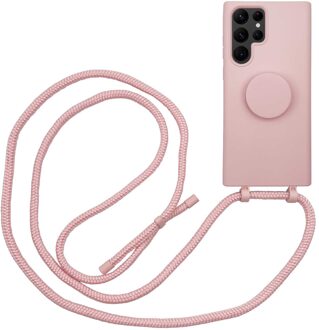 Høyde - Samsung Galaxy S22 Ultra - Telefoonhoes met koord + Socket houder - Roze