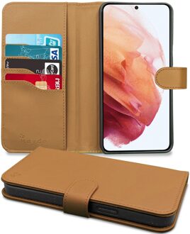 Høyde - Vegan lederen bookcase hoes - 100% Biologisch Afbreekbaar - Samsung Galaxy S21 - Cognac