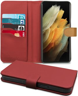 Høyde - Vegan lederen bookcase hoes - 100% Biologisch Afbreekbaar - Samsung Galaxy S21 Ultra - Rood