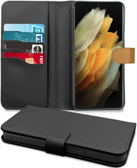 Høyde - Vegan lederen bookcase hoes - 100% Biologisch Afbreekbaar - Samsung Galaxy S21 Ultra - Zwart