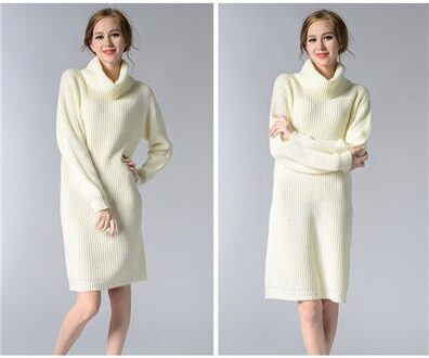 Hoffen nieuwkomers vrouwen lange trui jurk coltrui knielange losse winter gebreide jurken solid party vestidos kerst wit