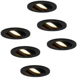 HOFTRONIC™ LED inbouwspots Oslo Zwart - Rond - 5 Watt - 2700K Extra warm wit - Dimbaar en Kantelbaar - GU10 - Set van 6 stuks