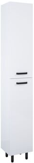 Hoge Badkamerkast Ava 30cm - Wit Glanzend - Met 2 Deuren - Met Zwarte Handgrepen En Poten - 30x186x29cm